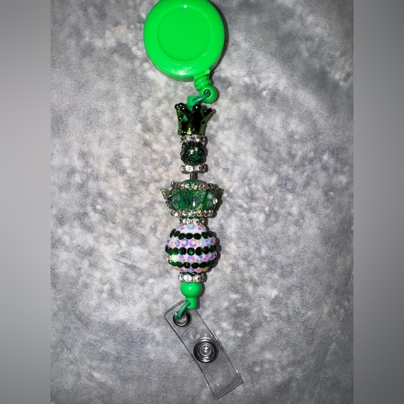 Accessories - Green Beaded Badge Reel